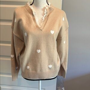 Heart Patterned Tan Sweater
